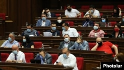 Armenia -- Deputies from the ruling My Step bloc at a parliament session in Yerevan, June 22, 2020.