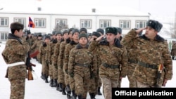 Armenia -- Soldiers march at a military unit