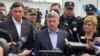Macedonia - The presidents of Macedonia. Croatia and Slovenia, Gjorge Ivanov, Kolinda Grabar Kitarovic and Borut Pahod visited a transit camp for migrant Vinojug in Gevgelija. 