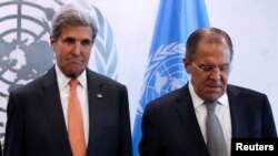 Государственный секретарь США Джон Керри и министр иностранных дел России Сергей Лавров на 71-й сессии Генеральной Ассамблеи ООН 23 сентября 2016 года