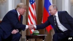 Президент США Дональд Трамп та президент Росії Володимир Путін під час зустрічі в Гельсінкі, Фінляндія, 16 липня 2018 року