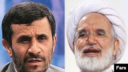 مهدی کروبی (راست) و محمود احمدی‌نژاد؛ دو نامزد انتخابات دهم ریاست جمهوری