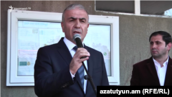 Armenia -- The newly appointed governor of Syunik, Hunan Poghosyan, addresses a rally in the province, October 19, 2018.